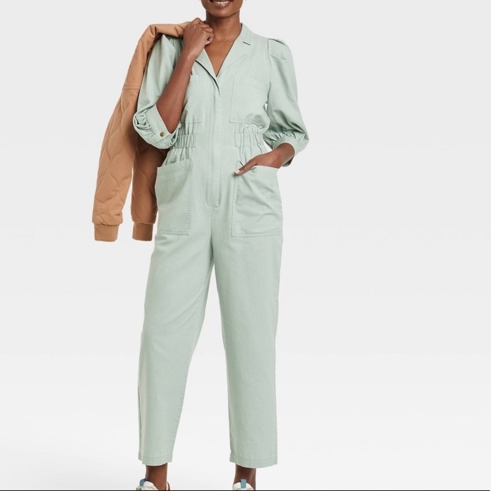 Universal Thread Women's Puff 3/4 Sleeve Jumpsuit Boilersuit Green